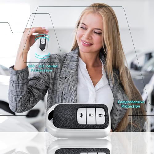 Leather TPU Key Cover Compatible for Honda Elevate | City | Amaze | WRV | CRV | Jazz | 3 Button Smart Key