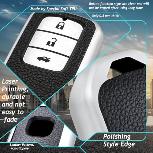 Leather TPU Key Cover Compatible for Honda Elevate | City | Amaze | WRV | CRV | Jazz | 3 Button Smart Key
