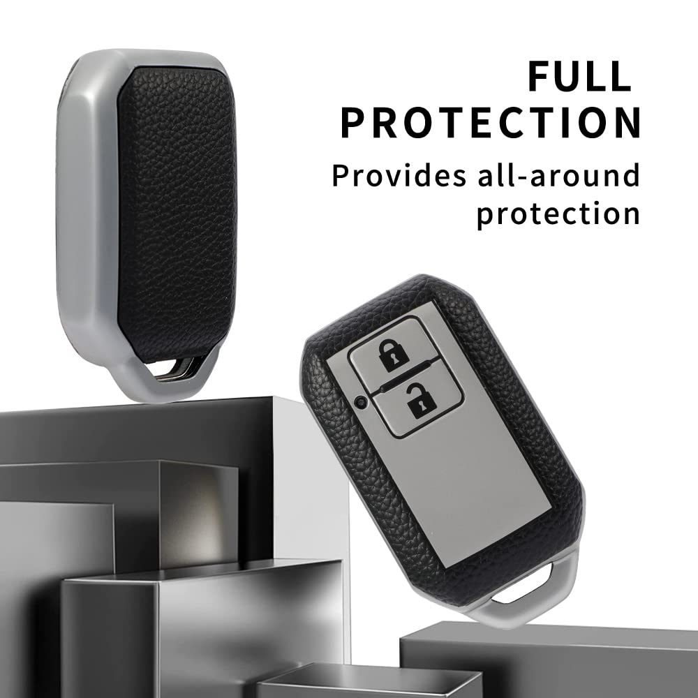 Leather TPU Key Cover and Keychain Compatible for Suzuki 2 Button Smart Key