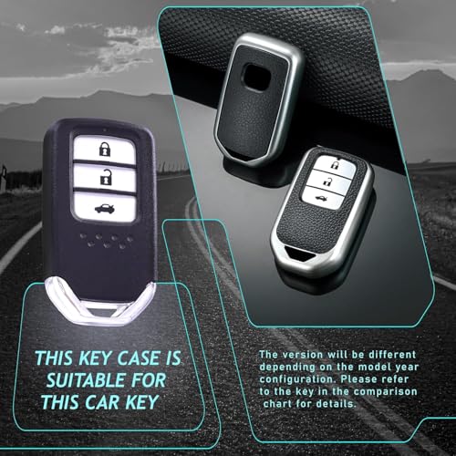Leather TPU Key Cover Compatible for Honda Elevate | City | Amaze | WRV | CRV | Jazz | 3 Button Smart Key