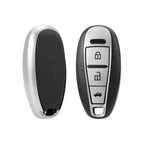 PremiumSoft TPU Leather Pattern Key Cover Compatible with Maruti 3 Button Baleno Ciaz Vitara Brezza S Cross Swift Ignis and Urban Cruiser Smart Key (Silver)