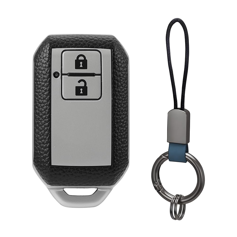 Leather TPU Key Cover and Keychain Compatible for Suzuki 2 Button Smart Key