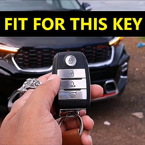 Leather Key Cover Compatible with Kia Seltos | Sonet | Carens 4 Button Smart Key