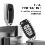 Leather TPU Key Cover Compatible for Tata Nexon Harrier Altroz Punch Safari Tigor Tiago Zest Bolt 3 Button flip Key