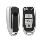 Leather TPU Key Cover Compatible for Tata Nexon Harrier Altroz Punch Safari Tigor Tiago Zest Bolt 3 Button flip Key