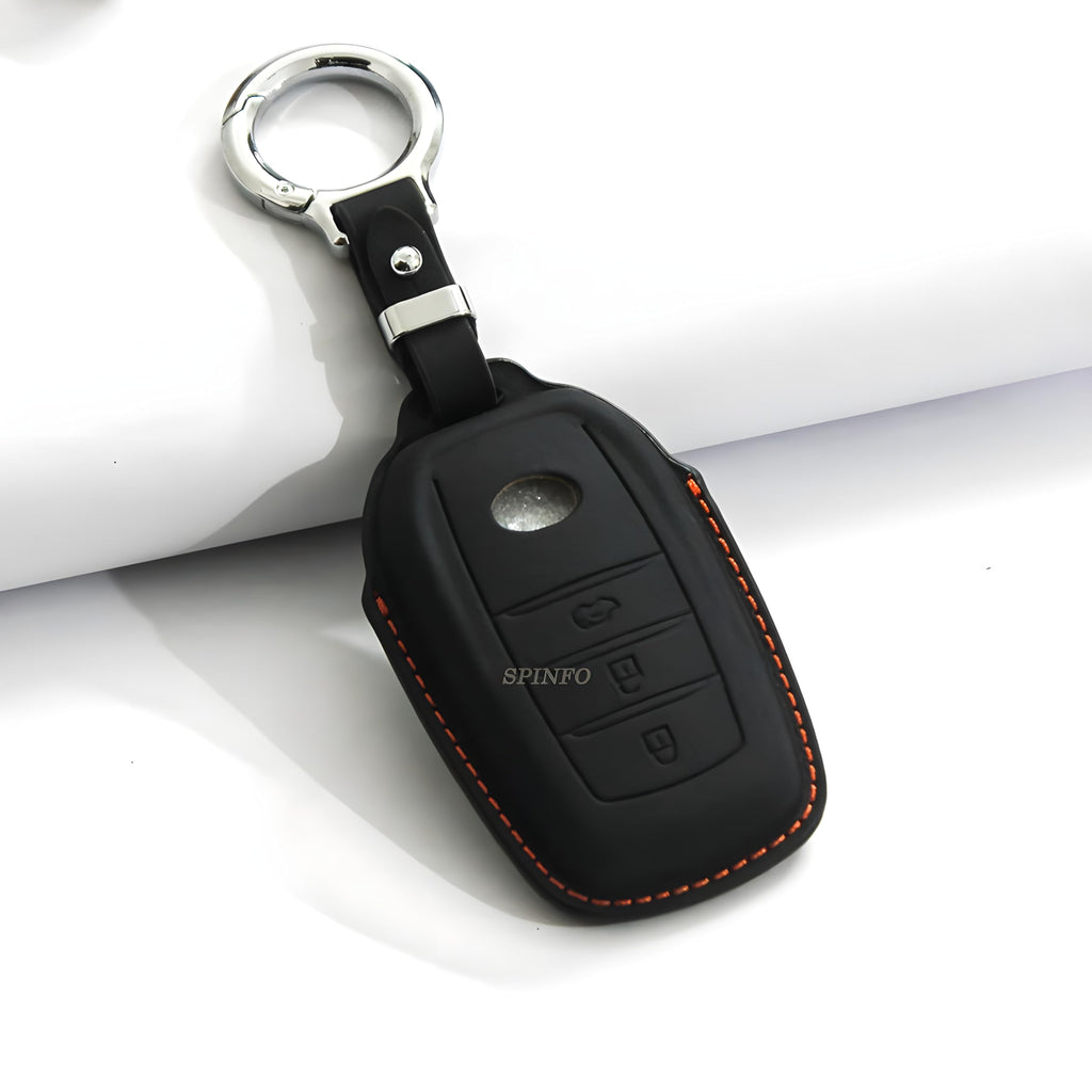 Leather Key Cover and Keychain Compatible for Toyota Fortuner | Hilux | Innova Crysta | Fortuner Legender | Innova HyCross | Land Cruiser Smart Key