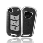 SPINFO Leather TPU Key Cover Compatible for Mahindra Thar, Bolero, Scorpio, XUV700, XUV400, XUV300, TUV300, Marazzo 3 Button flip Key (Silver)