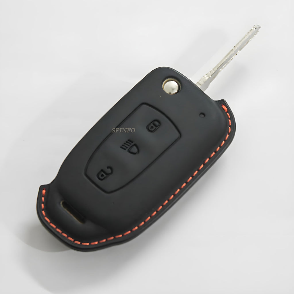 Leather Key Cover and Keychain Compatible for Tata Curvv, Nexon, Harrier, Safari, Punch, Altroz, Tiago, Tigor 3 Button flip Key