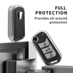 Leather TPU Key Cover and Keychain compatible for Mahindra Thar, Bolero, Scorpio, XUV700, XUV400, XUV300, TUV300, Marazzo 3 button flip key (Black)