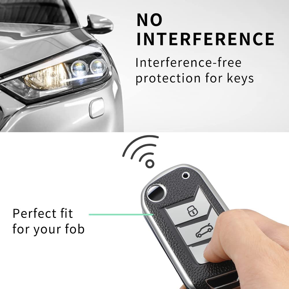 SPINFO Leather TPU Key Cover Compatible for Mahindra Thar, Bolero, Scorpio, XUV700, XUV400, XUV300, TUV300, Marazzo 3 Button flip Key (Silver)