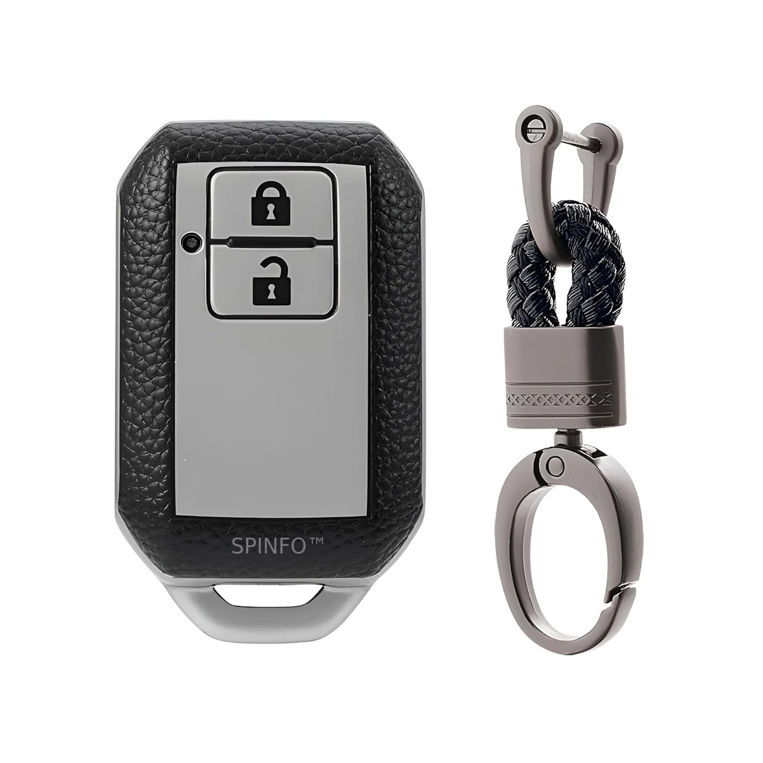 Leather TPU Key Cover and Keychain Compatible for Suzuki 2 Button Smart Key
