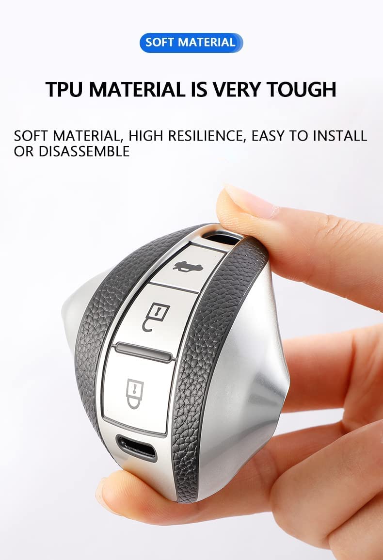 PremiumSoft TPU Leather Pattern Key Cover Compatible with Maruti 3 Button Baleno Ciaz Vitara Brezza S Cross Swift Ignis and Urban Cruiser Smart Key (Silver)