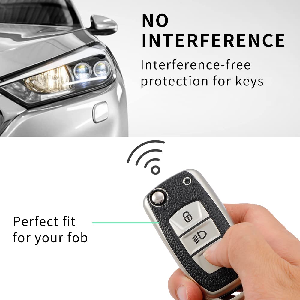 Leather TPU Key Cover Compatible for Tata Nexon Harrier Altroz Punch Safari Tigor Tiago Zest Bolt 3 Button flip Key (Black)