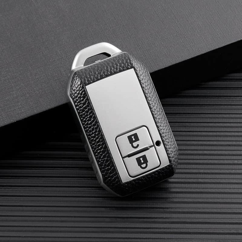Leather TPU Key Cover and Keychain Compatible for Suzuki 2 Button Smart Key