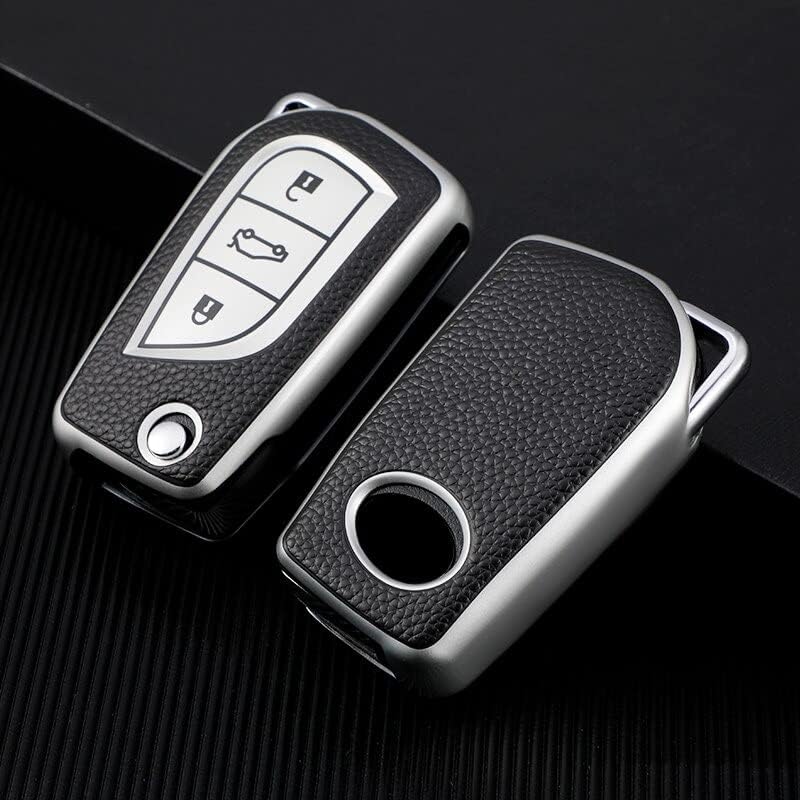 Premium Soft TPU Leather Pattern Key Cover Compatible with Toyota Innova Crysta and Corolla Altis 3Button Flip Key