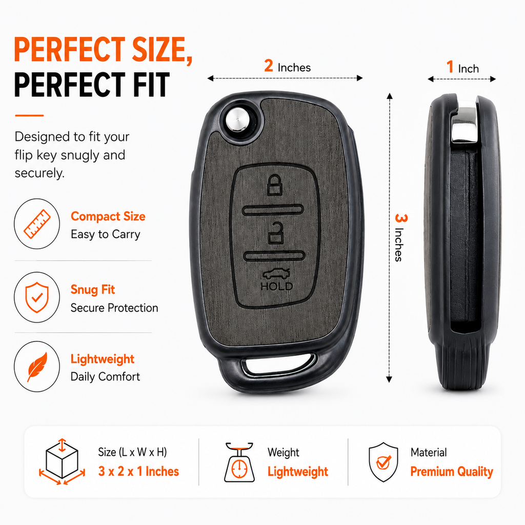 SPINFO Key Cover for Hyundai Creta, Venue, Tucson, Alcazar, i20, Grand i10 Nios, Aura, Xcent, Exter 3 Button Flip Key | Premium Wood Grain TPU Car Key Case | Scratch Resistant Remote Protector