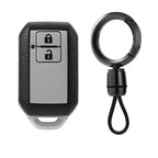 Leather TPU Key Cover and Keychain Compatible for Suzuki 2 Button Smart Key