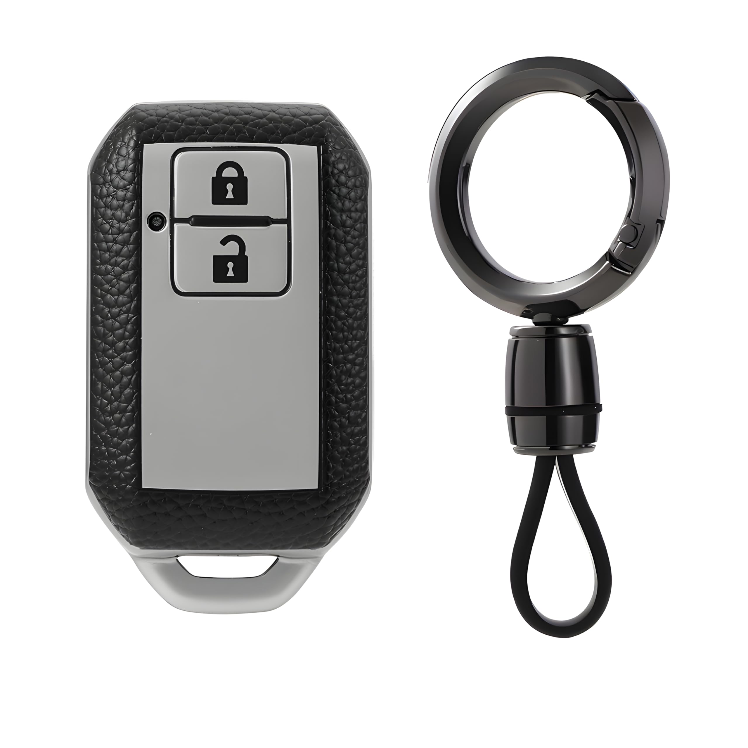 Leather TPU Key Cover and Keychain Compatible for Suzuki 2 Button Smart Key