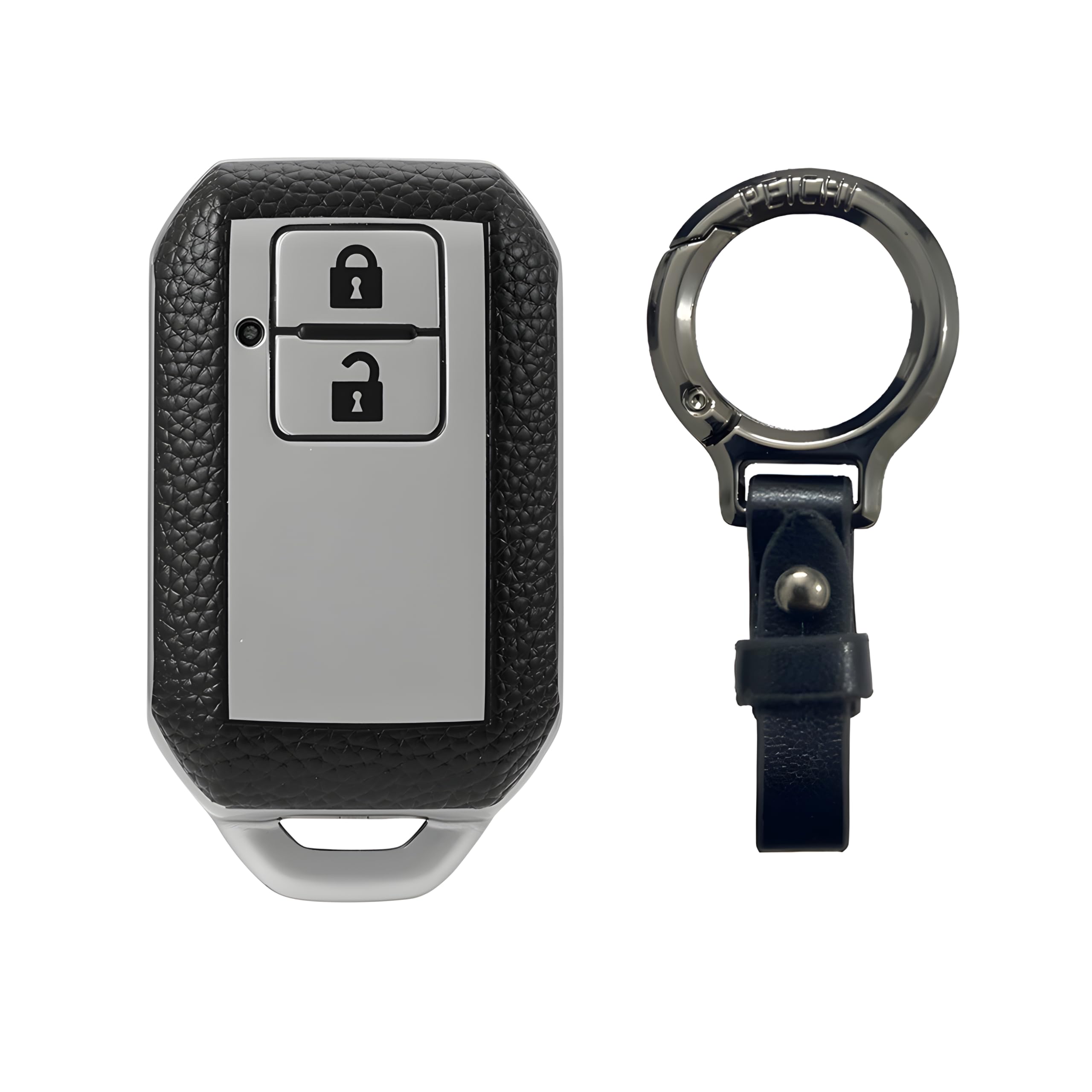 Leather TPU Key Cover and Keychain Compatible for Suzuki 2 Button Smart Key