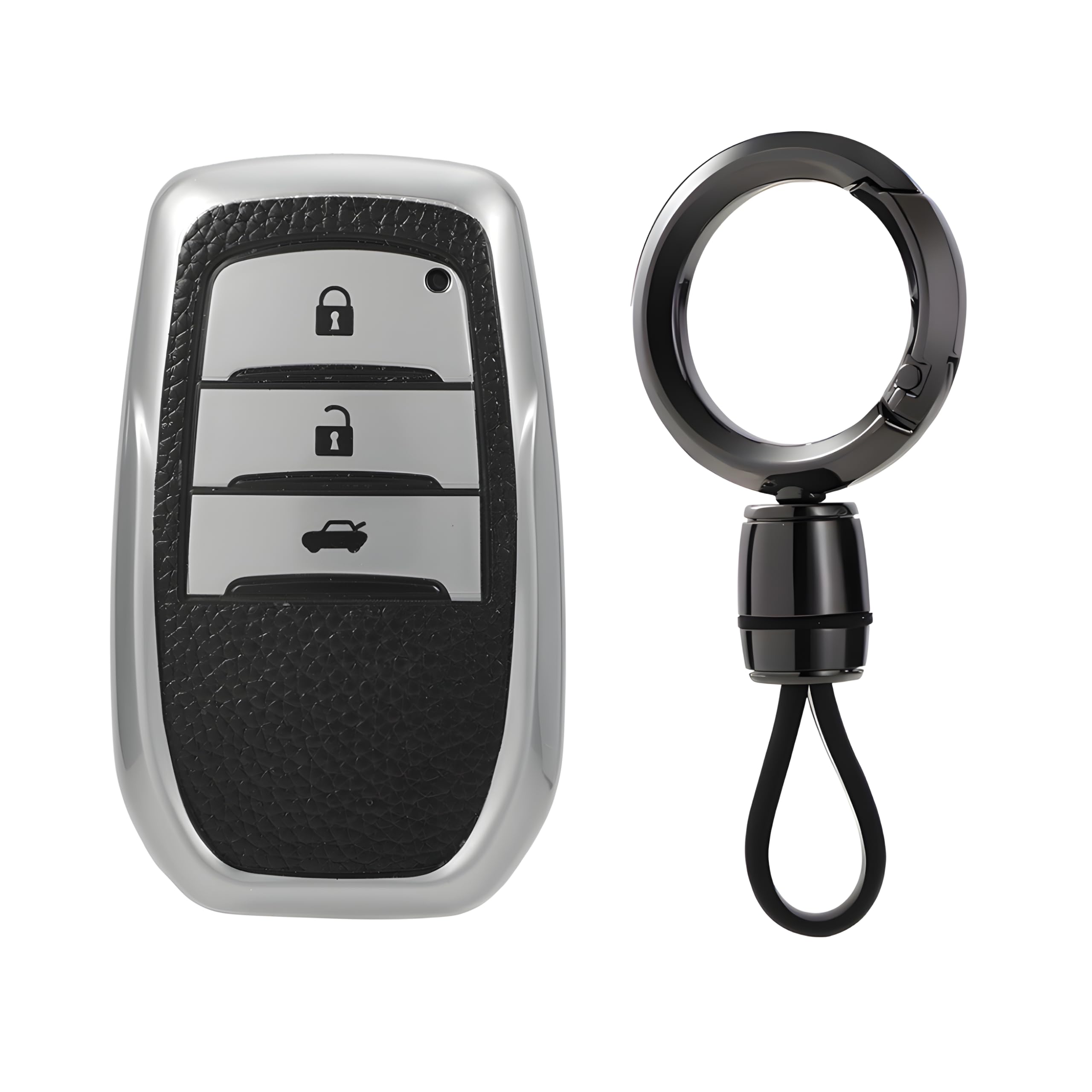 Premium Soft TPU Leather Pattern Key Cover and Keychain Compatible with Toyota Inova, fortuner,3 Button Smart Key