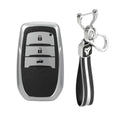 Premium Soft TPU Leather Pattern Key Cover and Keychain Compatible with Toyota Inova, fortuner,3 Button Smart Key