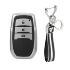 Premium Soft TPU Leather Pattern Key Cover and Keychain Compatible with Toyota Inova, fortuner,3 Button Smart Key