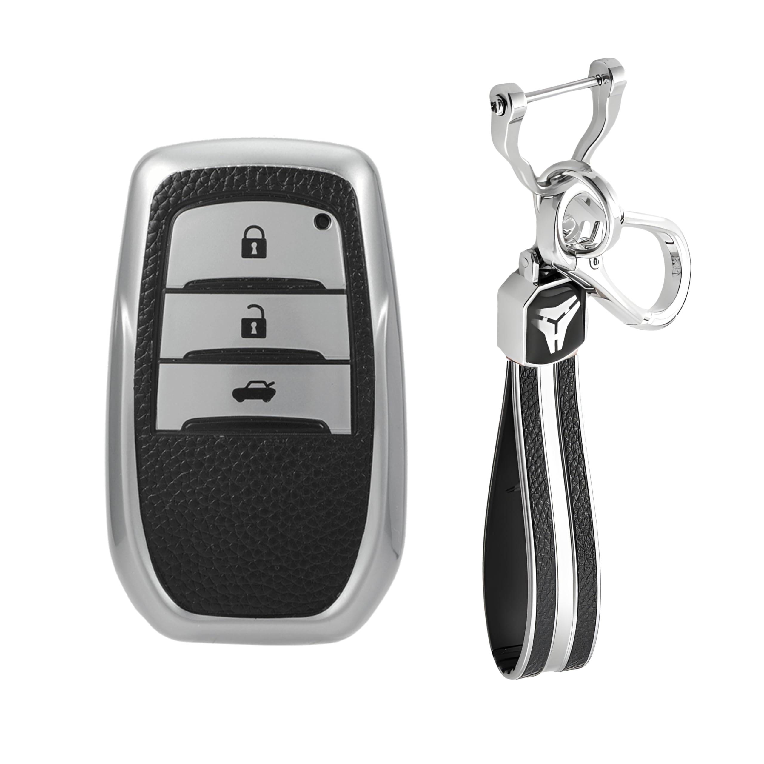 Premium Soft TPU Leather Pattern Key Cover and Keychain Compatible with Toyota Inova, fortuner,3 Button Smart Key