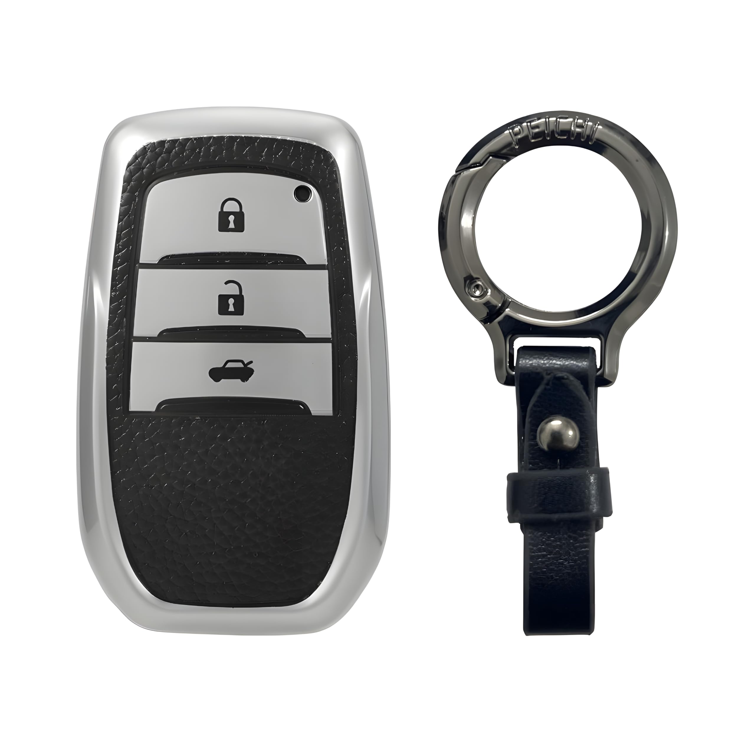 Premium Soft TPU Leather Pattern Key Cover and Keychain Compatible with Toyota Inova, fortuner,3 Button Smart Key