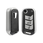 SPINFO Leather TPU Key Cover Compatible for Mahindra Thar, Bolero, Scorpio, XUV700, XUV400, XUV300, TUV300, Marazzo 3 Button flip Key (Silver)