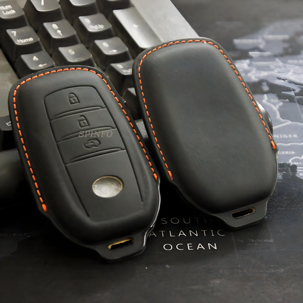 Leather Key Cover and Keychain Compatible for Toyota Fortuner | Hilux | Innova Crysta | Fortuner Legender | Innova HyCross | Land Cruiser Smart Key