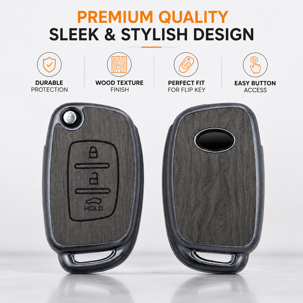SPINFO Key Cover for Hyundai Creta, Venue, Tucson, Alcazar, i20, Grand i10 Nios, Aura, Xcent, Exter 3 Button Flip Key | Premium Wood Grain TPU Car Key Case | Scratch Resistant Remote Protector