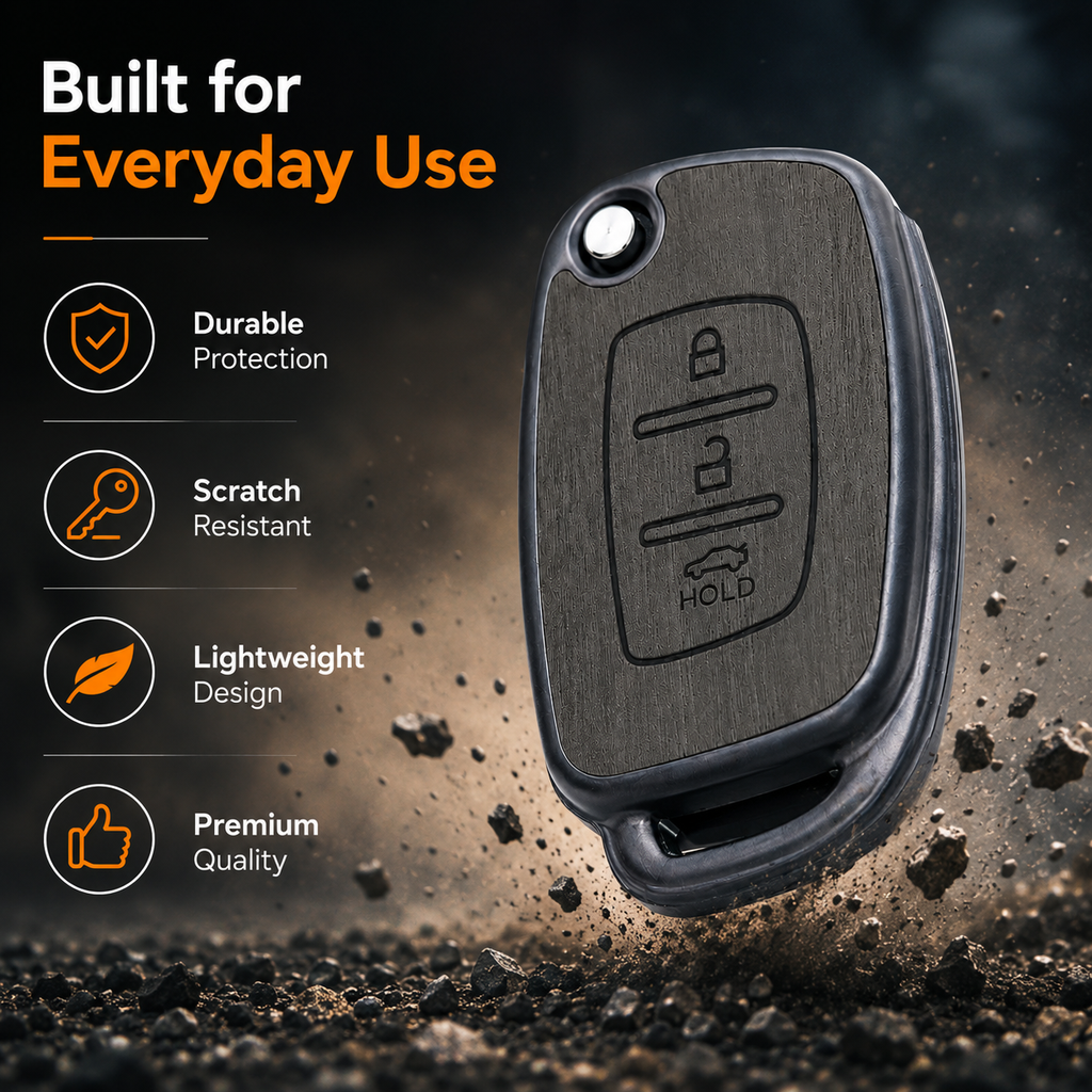 SPINFO Key Cover for Hyundai Creta, Venue, Tucson, Alcazar, i20, Grand i10 Nios, Aura, Xcent, Exter 3 Button Flip Key | Premium Wood Grain TPU Car Key Case | Scratch Resistant Remote Protector