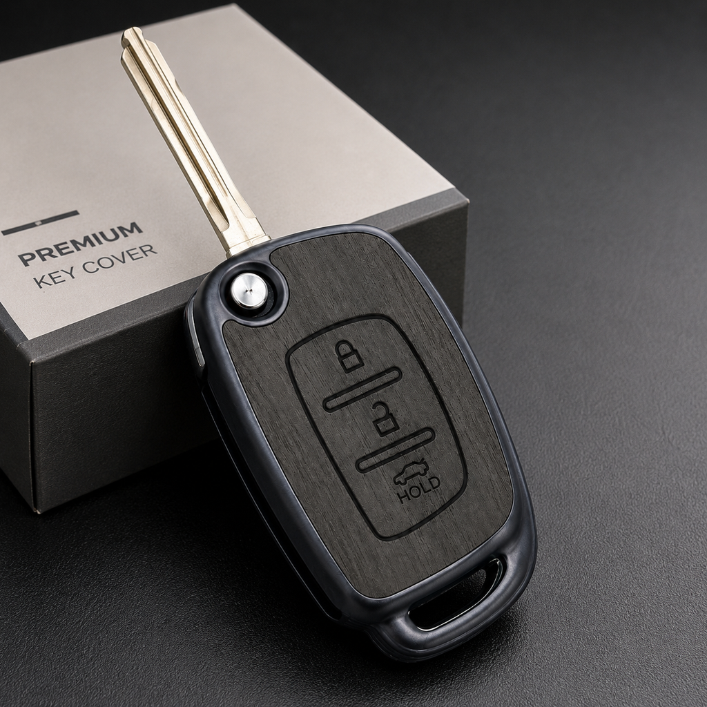 SPINFO Key Cover for Hyundai Creta, Venue, Tucson, Alcazar, i20, Grand i10 Nios, Aura, Xcent, Exter 3 Button Flip Key | Premium Wood Grain TPU Car Key Case | Scratch Resistant Remote Protector