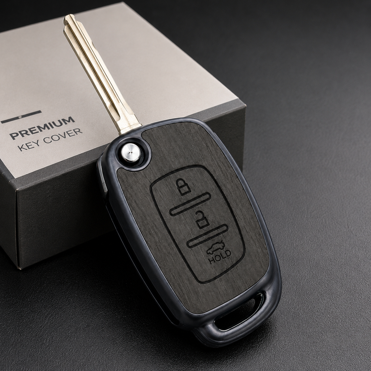 SPINFO Key Cover for Hyundai Creta, Venue, Tucson, Alcazar, i20, Grand i10 Nios, Aura, Xcent, Exter 3 Button Flip Key | Premium Wood Grain TPU Car Key Case | Scratch Resistant Remote Protector